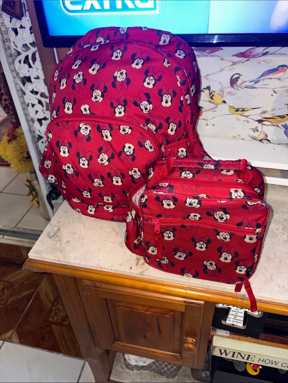 Disney Red Minnie Mouse Backpack and Matching Lunch Bag